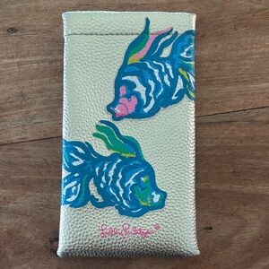 Lilly Pulitzer Gold Sunglasses Glasses Case with Blue and Pink Fish Design